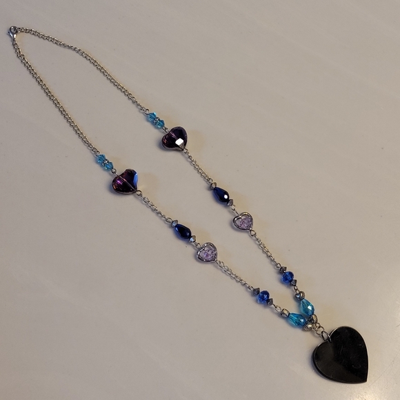 Abalone Look Heart Pendant Multi-colored Crystals Silver-tone Beads Necklace - Picture 7 of 15